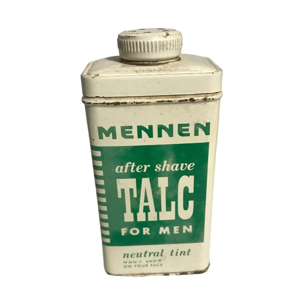 Mennen Shave Talc Tin Greeg White Toronto Canada Empty 4.5" Tall